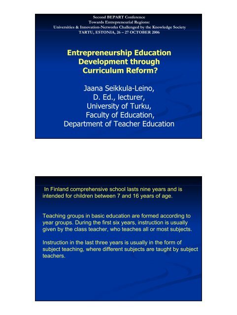 Entrepreneurship Education Development through Curriculum ...