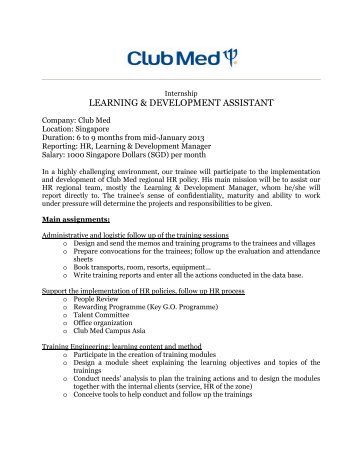 Club Med - Learning and Development Assistant