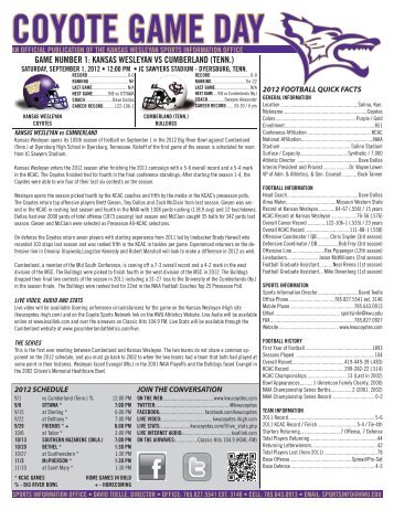 COYOTE GAME DAY - Kansas Wesleyan University Athletics