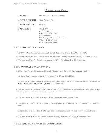 Curriculum Vitae - Department of Physics & Astronomy - University ...