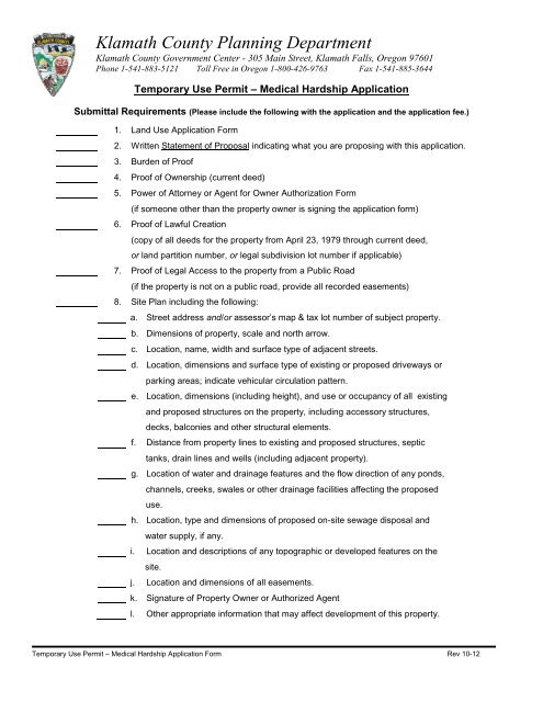 Conditional Use Permit Application - Klamath County