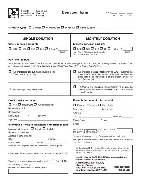 paper donation form - Canadian Cancer Society