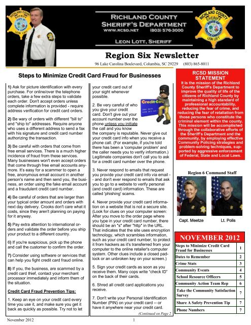 Region Six Newsletter - Richland County Sheriff's Department