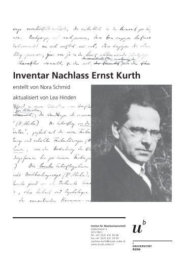 Inventar Nachlass Ernst Kurth - Institut für Musikwissenschaft ...