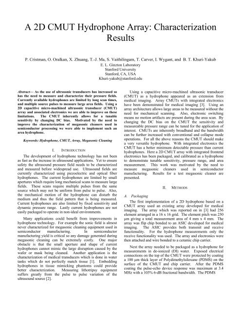 A 2D CMUT Hydrophone Array: Characterization Results