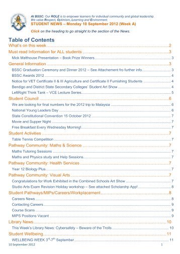 Table of Contents - Bendigo Senior Secondary College