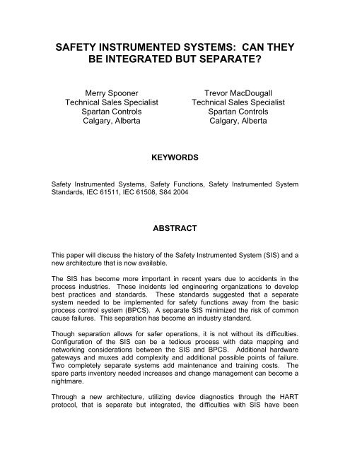 safety instrumented systems: can they be integrated but separate