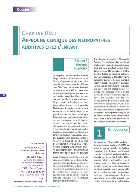 la neuropathie auditive / dÃ©synchronisation auditive - CollÃ¨ge ...