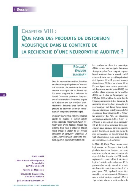 la neuropathie auditive / dÃ©synchronisation auditive - CollÃ¨ge ...