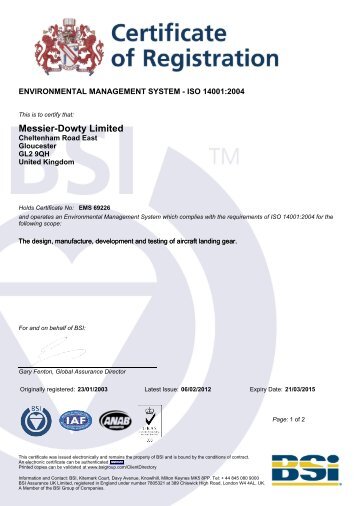 BSI Certificate - Messier-Bugatti-Dowty