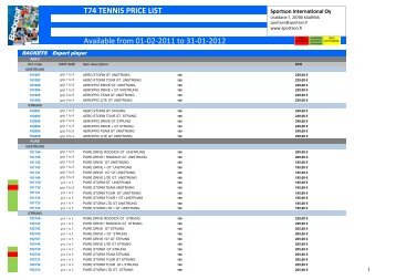 t74 tennis price list - Sportson International Oy Ltd