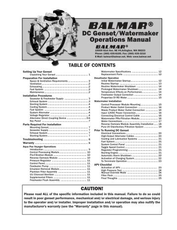 DC Genset / Watermaker Manual - Balmar