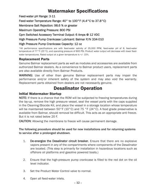 DC Genset / Watermaker Manual - Balmar