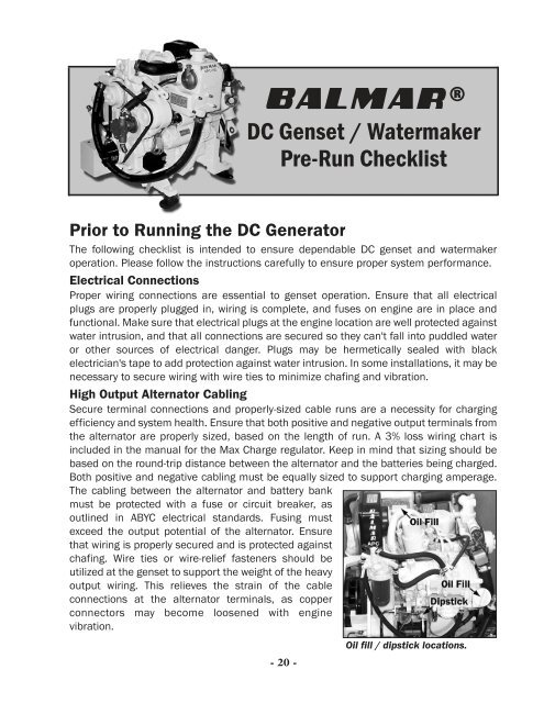 DC Genset / Watermaker Manual - Balmar