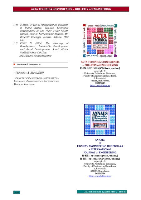 ACTA TECHNICA CORVINIENSIS - Bulletin of Engineering