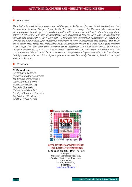 ACTA TECHNICA CORVINIENSIS - Bulletin of Engineering