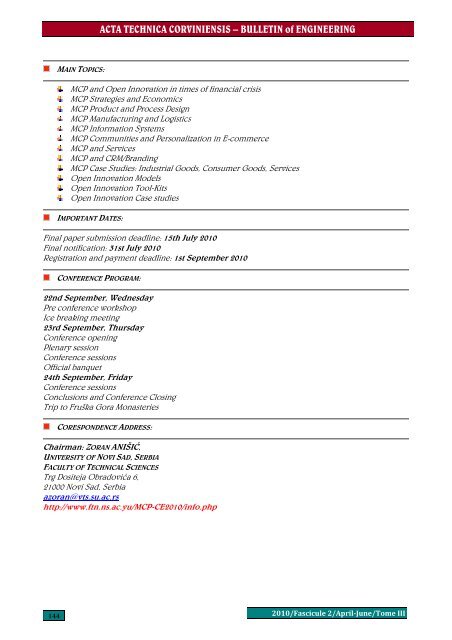 ACTA TECHNICA CORVINIENSIS - Bulletin of Engineering