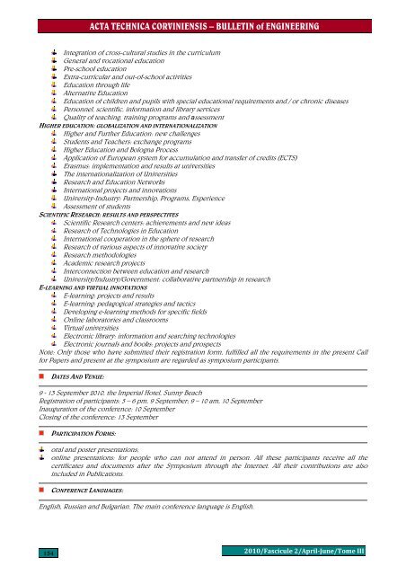 ACTA TECHNICA CORVINIENSIS - Bulletin of Engineering