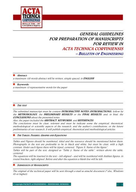 ACTA TECHNICA CORVINIENSIS - Bulletin of Engineering