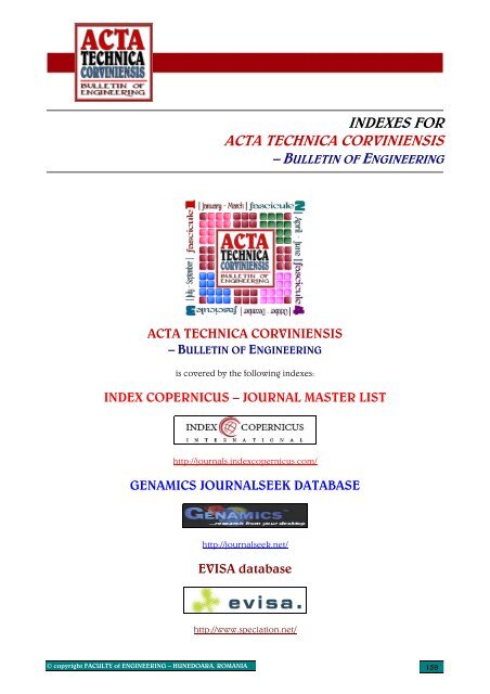 ACTA TECHNICA CORVINIENSIS - Bulletin of Engineering