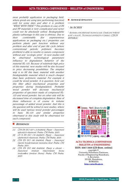 ACTA TECHNICA CORVINIENSIS - Bulletin of Engineering