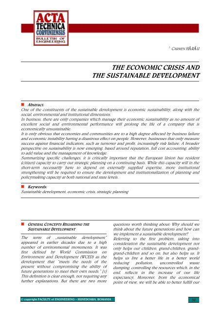 ACTA TECHNICA CORVINIENSIS - Bulletin of Engineering