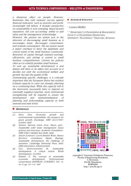 ACTA TECHNICA CORVINIENSIS - Bulletin of Engineering