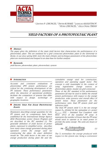 ACTA TECHNICA CORVINIENSIS - Bulletin of Engineering