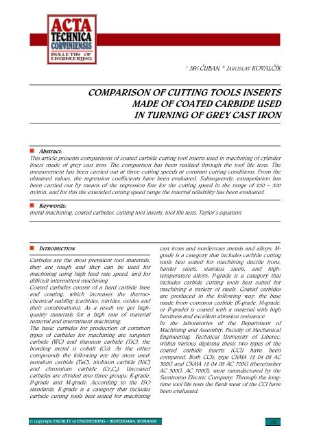 ACTA TECHNICA CORVINIENSIS - Bulletin of Engineering