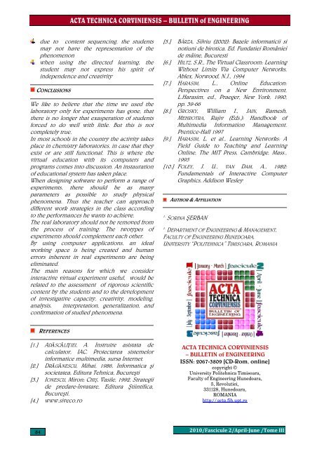 ACTA TECHNICA CORVINIENSIS - Bulletin of Engineering