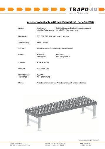 Allseitenrollentisch, ø 80 mm, Schwerkraft, Serie 9art080s