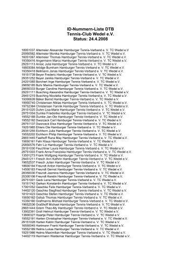 ID-Nummern-Liste DTB - Tennisclub Wedel