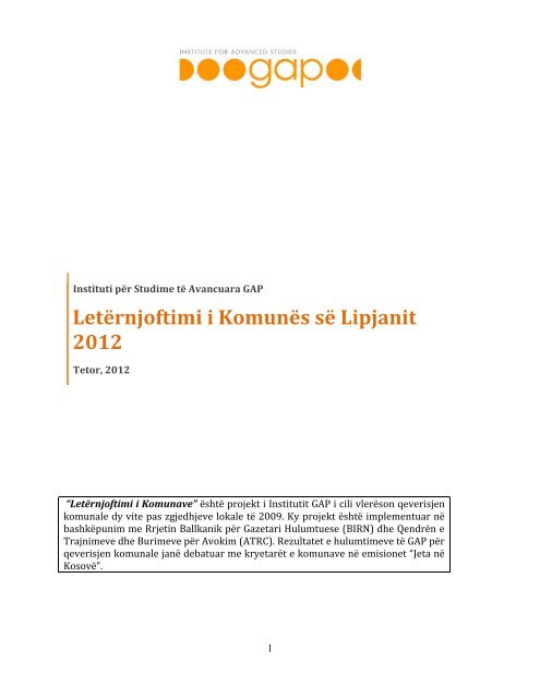 LetÃ«rnjoftimi i KomunÃ«s sÃ« Lipjanit 2012 - Instituti GAP