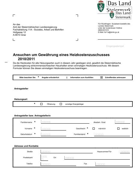 Ansuchen um GewÃ¤hrung eines Heizkostenzuschusses 2010/2011