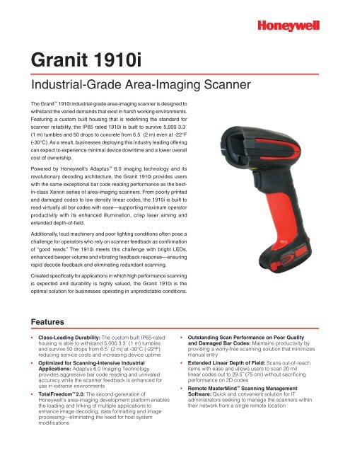 the Granit 1910i datasheet - Honeywell Scanning and Mobility
