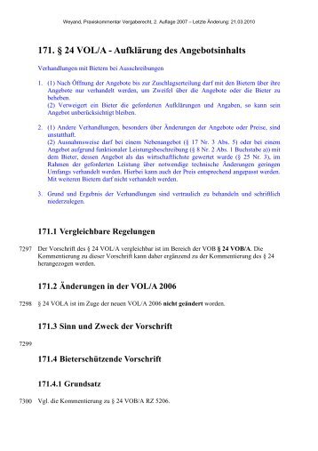 171. § 24 VOL/A - Aufklärung des Angebotsinhalts - Oeffentliche ...