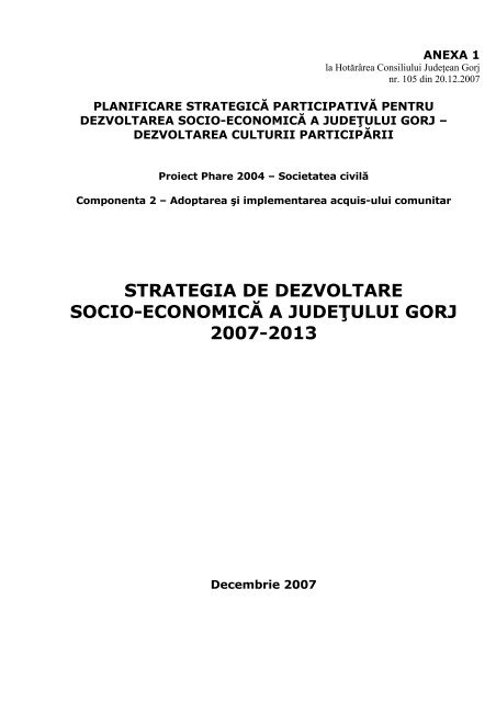 Strategia de dezvoltare socio-economicÄ a judeÈului Gorj