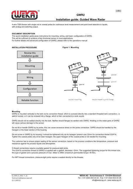 Installation guide: Guided Wave Radar GWR2 - WEKA AG