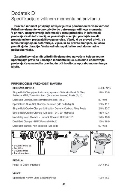 NAVODILA ZA UPORABO KOLES ZNAMKE SPECIALIZED