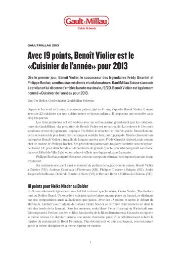 Cuisinier de l'année» pour 2013 - Schweizer Illustrierte