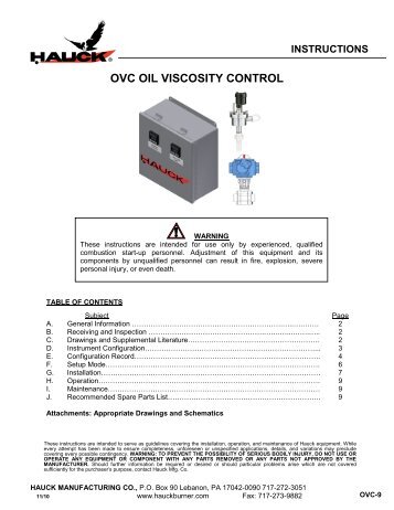 OVC OIL VISCOSITY CONTROL - Hauck Manufacturing