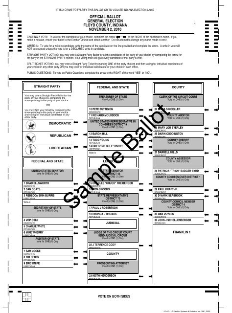 Ballot Sample - Floyd County Indiana - State of Indiana