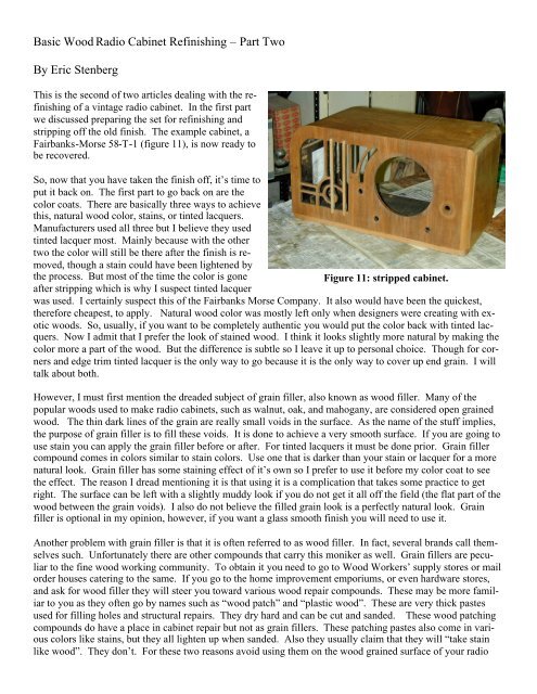 Basic Wood Radio Cabinet Refinishing Part Two By Eric Stenberg