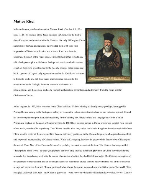 Matteo Ricci A Chonicle Of Mathematical People
