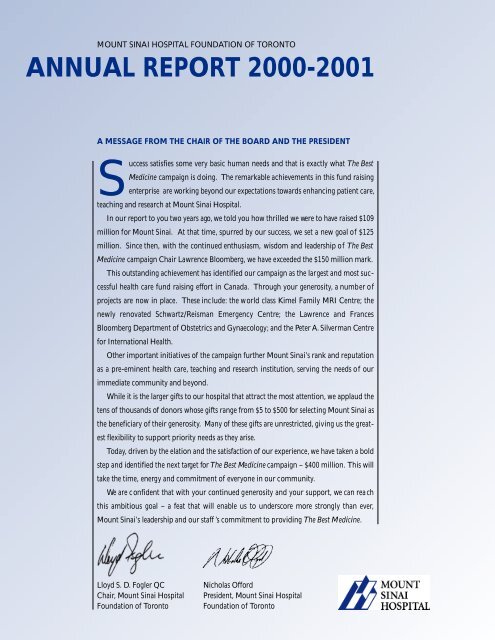 ANNUAL REPORT 2000-2001 - Mount Sinai Hospital