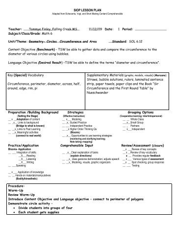 Lesson Plan: Math 6-Geometry Circles, Circumference ... - ACT-ESL