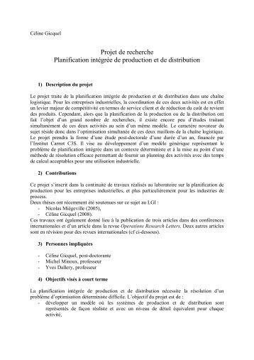 Projet de recherche Planification intÃ©grÃ©e de production et de ...