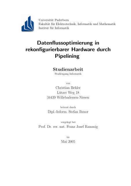 Datenflussoptimierung in rekonfigurierbarer Hardware ... - ihmor.de