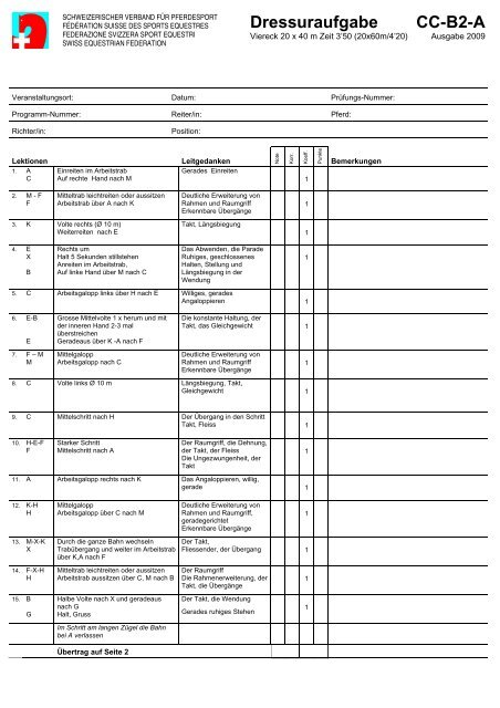 Dressuraufgabe CC-B2-A - Schweizerischer Verband für Pferdesport