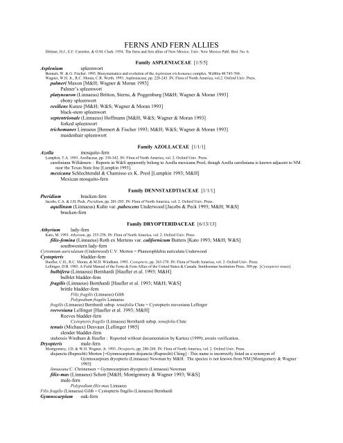 A Working Index of New Mexico Vascular Plant Names